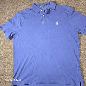 Polo Ralph Lauren Mens Classic Fit navy Blue Short Sleeve Mesh  Shirt Size Large